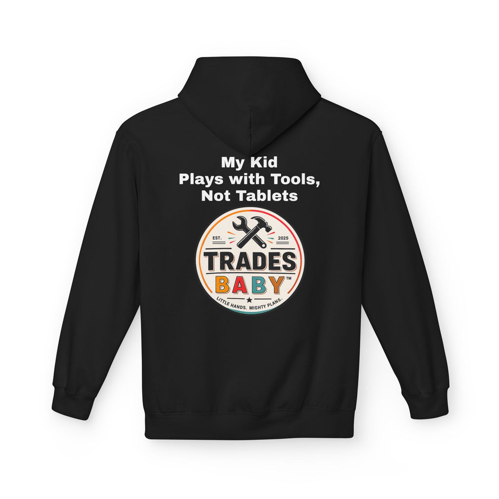 “My Kid Plays with Tools, Not Tablets” Hoodie — TradesBaby Kids Hoodie for Future Builders