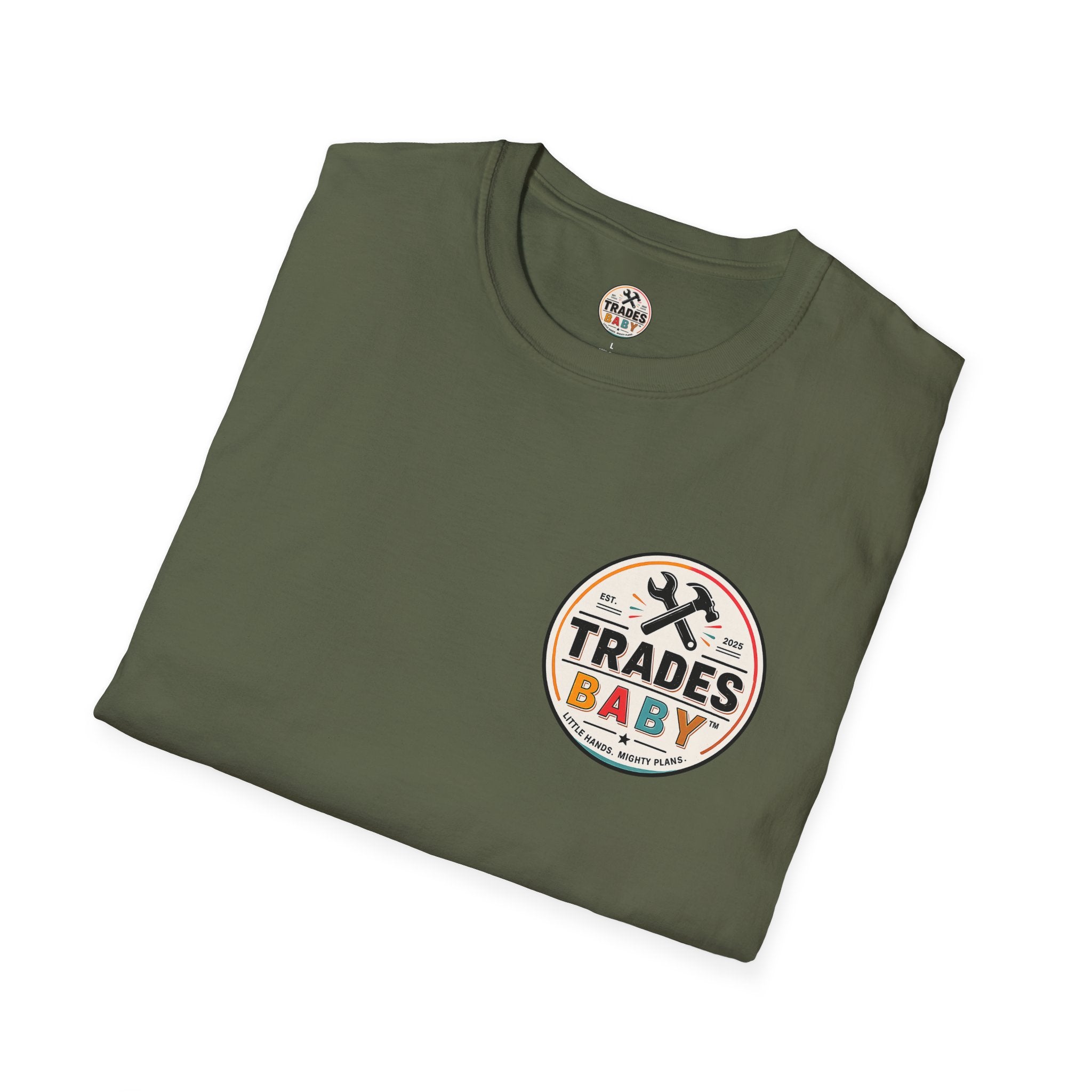 Little Hands Mighty Plans T-Shirt | TradesBaby Kids Builder Tee | Blue Collar Family Shirt for Parents, Makers & Future Builders