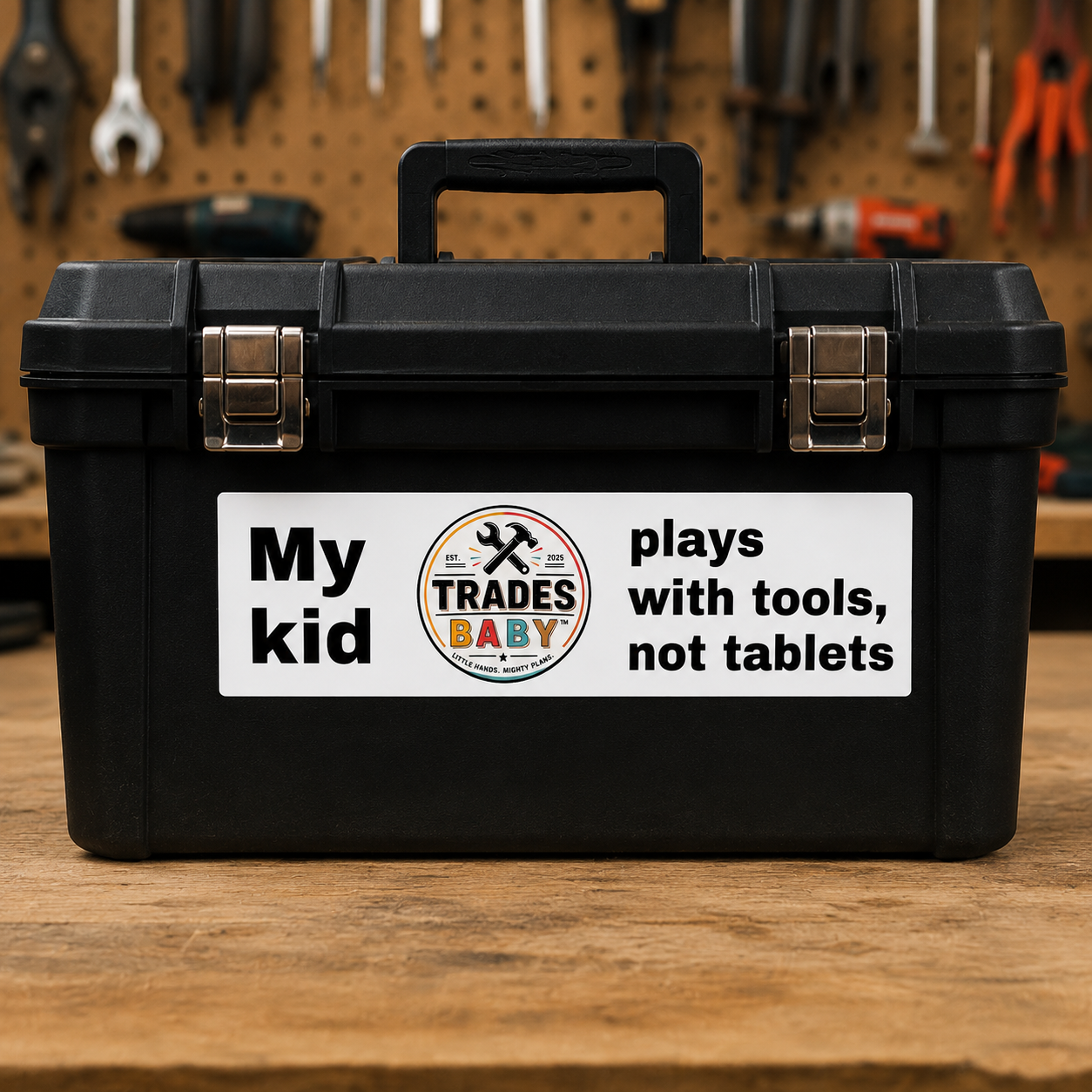 “My Kid Plays with Tools, Not Tablets” Bumper Sticker | TradesBaby™ Blue Collar Parenting Vinyl Decal