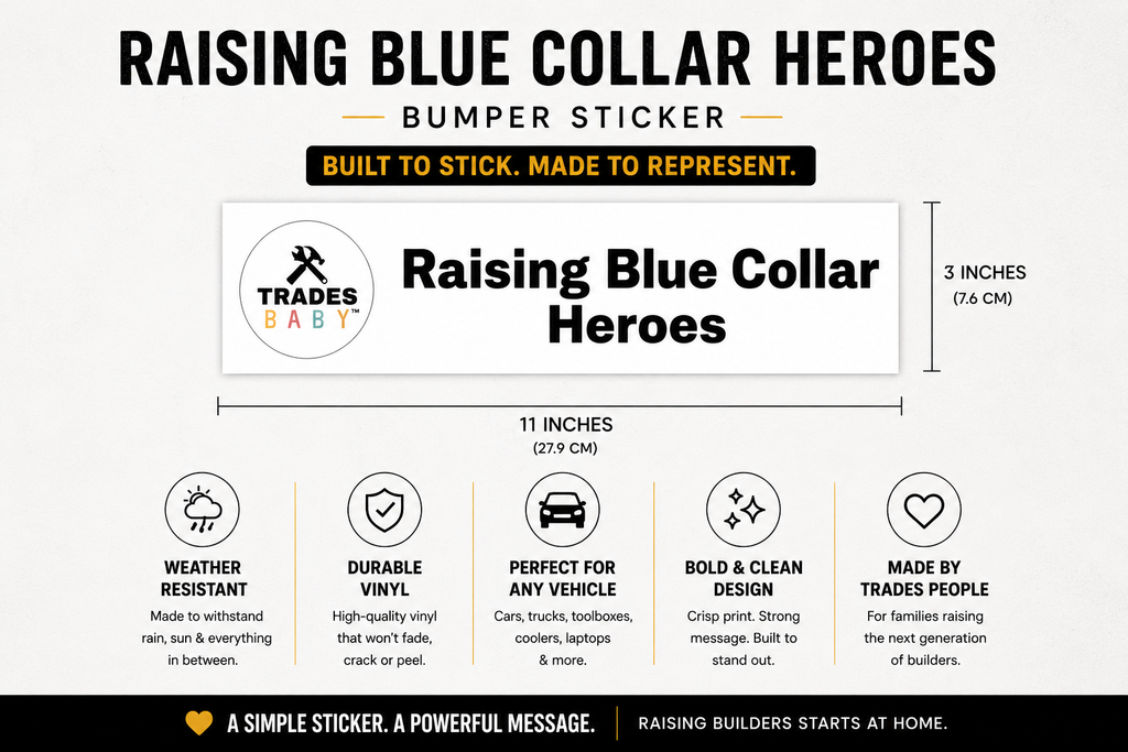 Raising Blue Collar Heroes Bumper Sticker | Trades Family Decal | Blue Collar Pride Sticker for Trucks, Toolboxes & Hardworking Parents