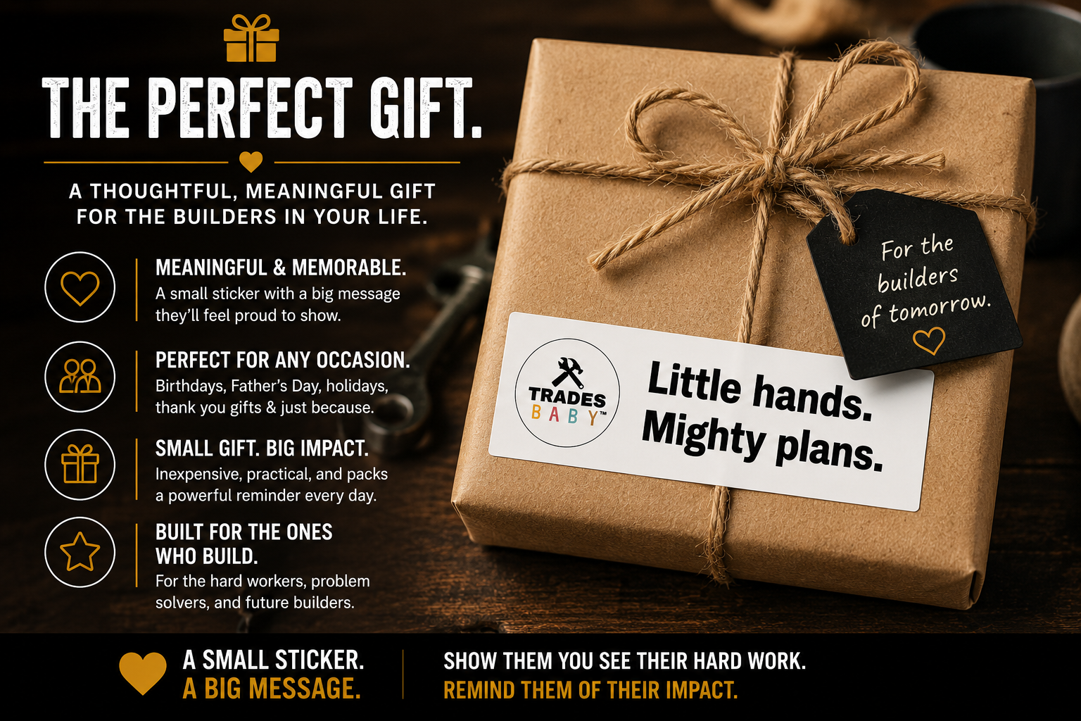 Little Hands Mighty Plans Bumper Sticker | TradesBaby Kids Builder Decal | Blue Collar Family Sticker for Trucks, Toolboxes & Makers