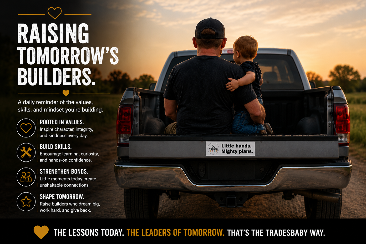 Little Hands Mighty Plans Bumper Sticker | TradesBaby Kids Builder Decal | Blue Collar Family Sticker for Trucks, Toolboxes & Makers