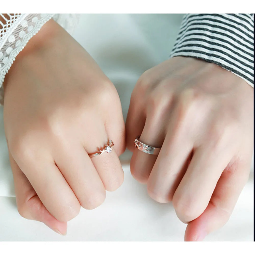 925 Silver Antler Engagement Ring – Rose Gold Plated, Round Cut Zircon