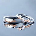 925 Silver Antler Engagement Ring – Rose Gold Plated, Round Cut Zircon