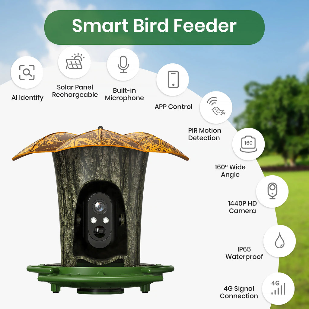 Smart Bird Feeder with Camera – 2K HD WiFi Birdhouse with AI Detection & Solar Power