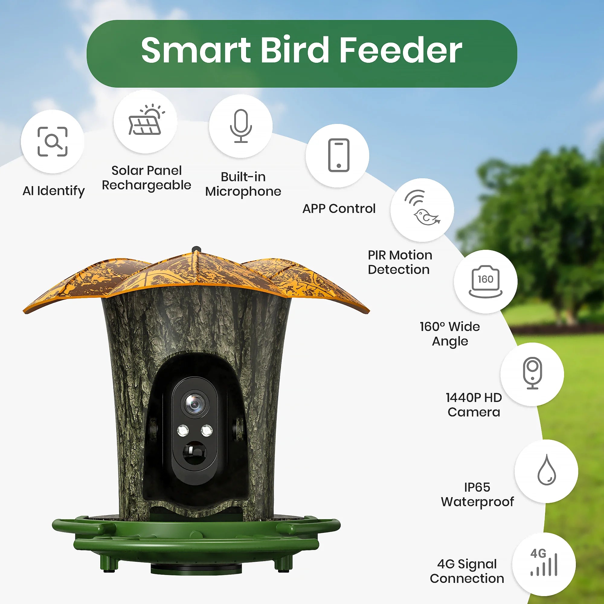 Smart Bird Feeder with Camera – 2K HD WiFi Birdhouse with AI Detection & Solar Power
