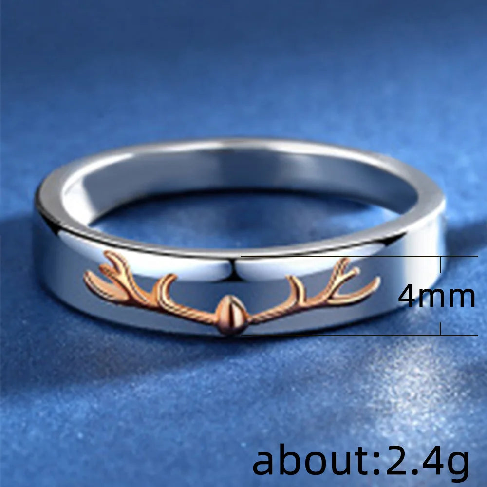 925 Silver Antler Engagement Ring – Rose Gold Plated, Round Cut Zircon