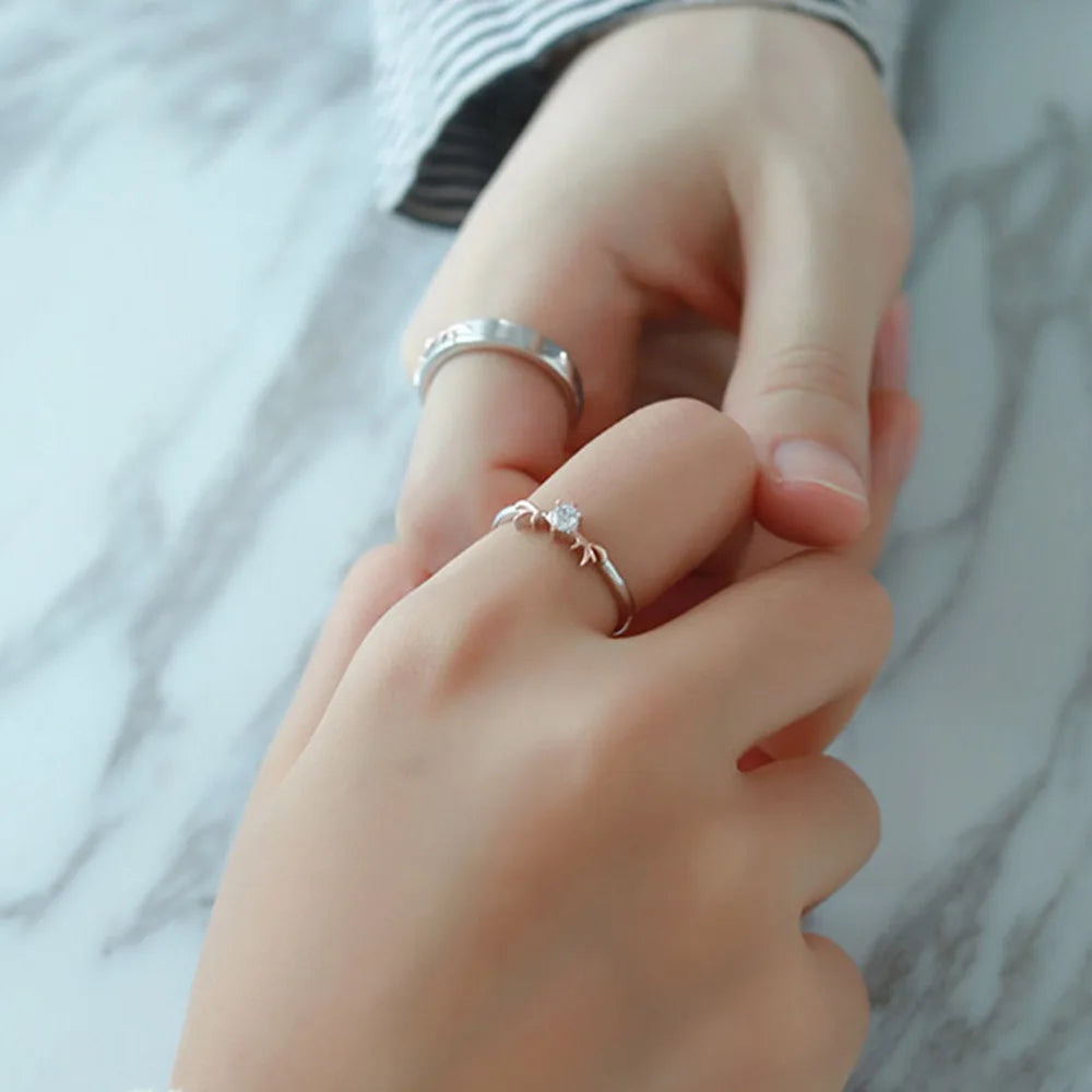 925 Silver Antler Engagement Ring – Rose Gold Plated, Round Cut Zircon