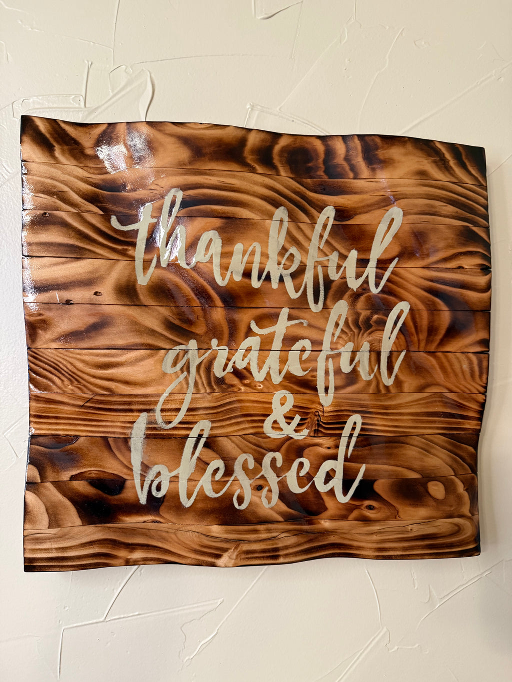 RubyONE No. 01 – “Thankful, Grateful & Blessed” | 16x15 Original Sculpted Wood Artwork