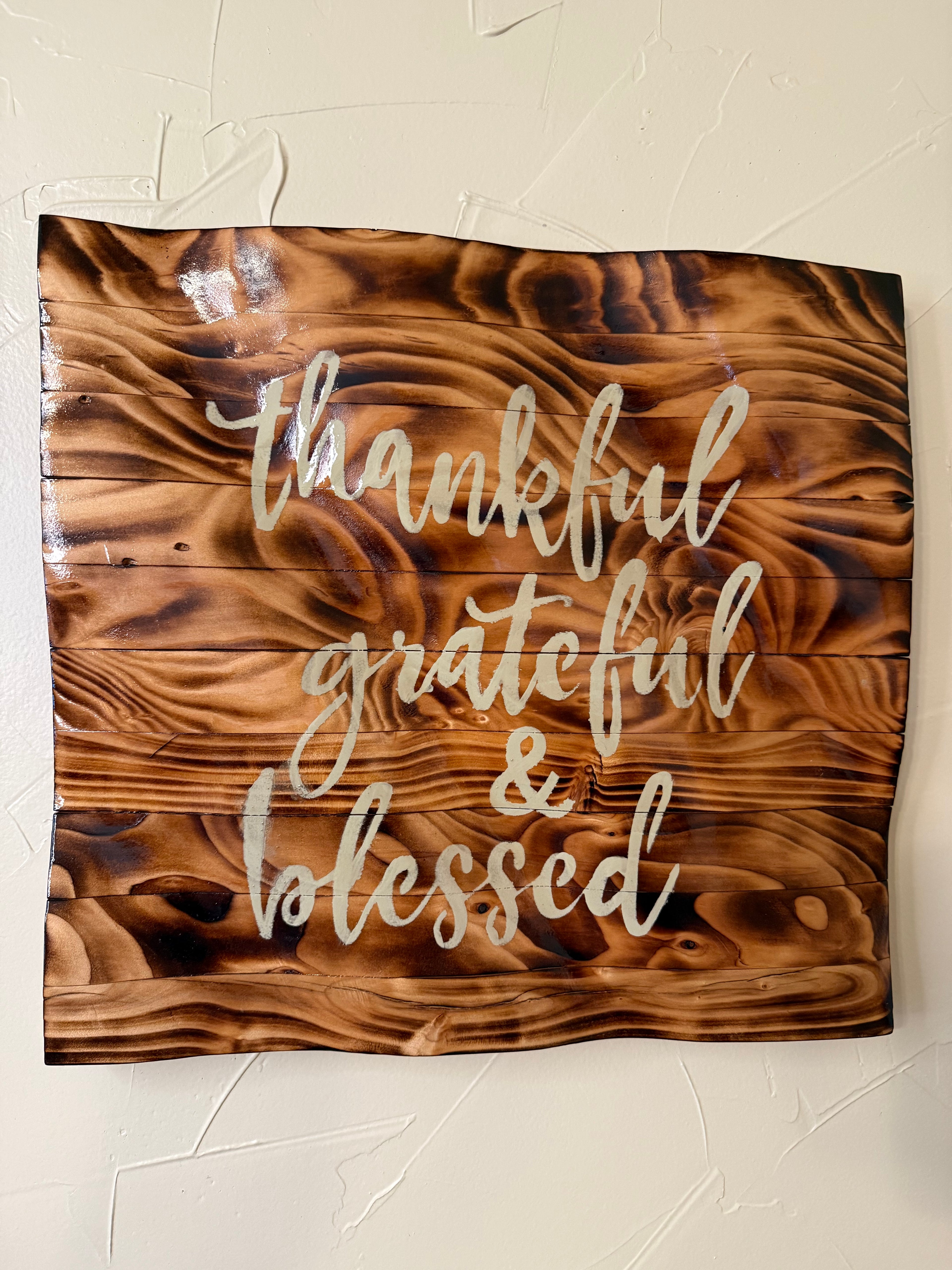 RubyONE No. 01 – “Thankful, Grateful & Blessed” | 16x15 Original Sculpted Wood Artwork