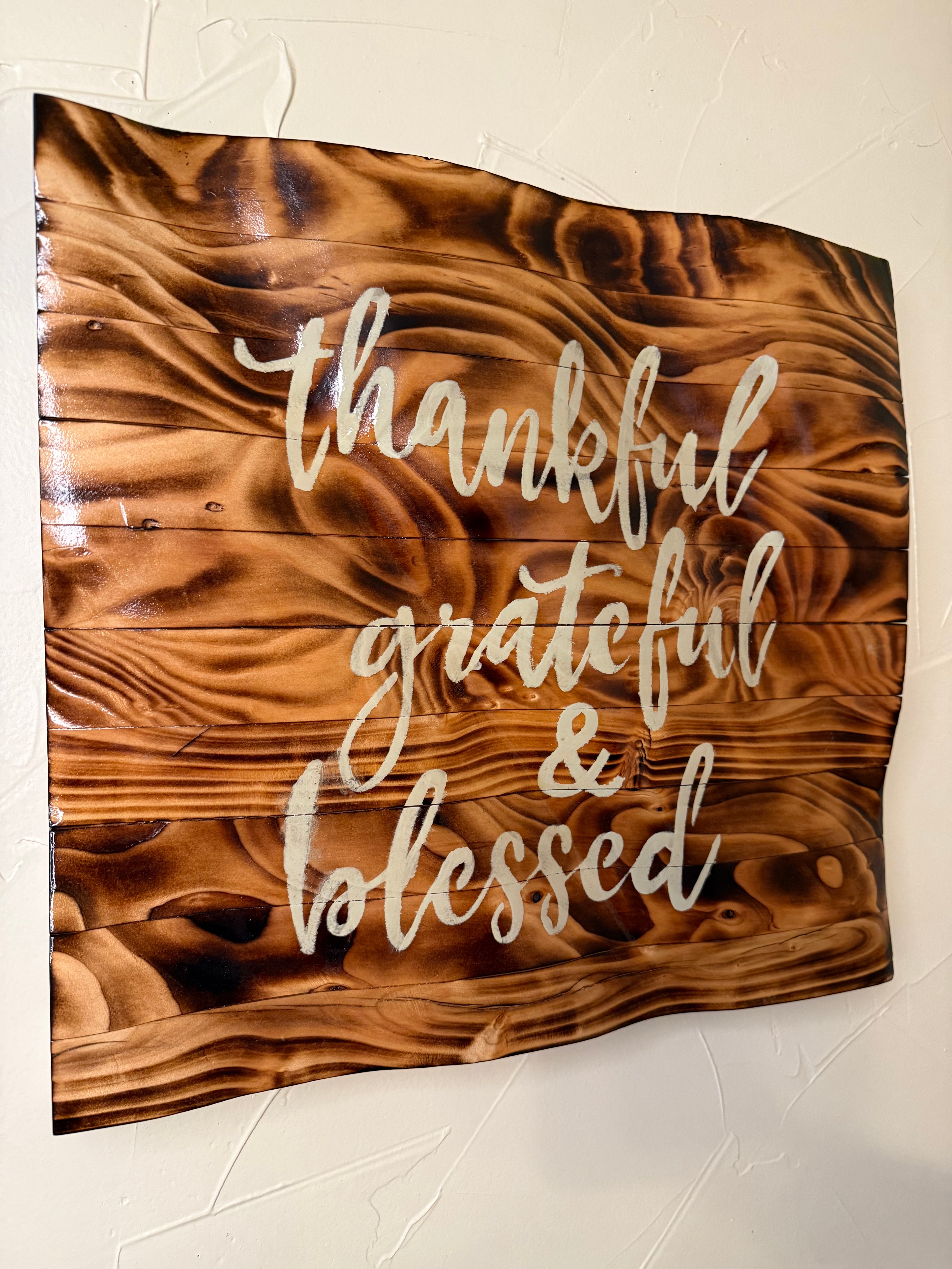 RubyONE No. 01 – “Thankful, Grateful & Blessed” | 16x15 Original Sculpted Wood Artwork
