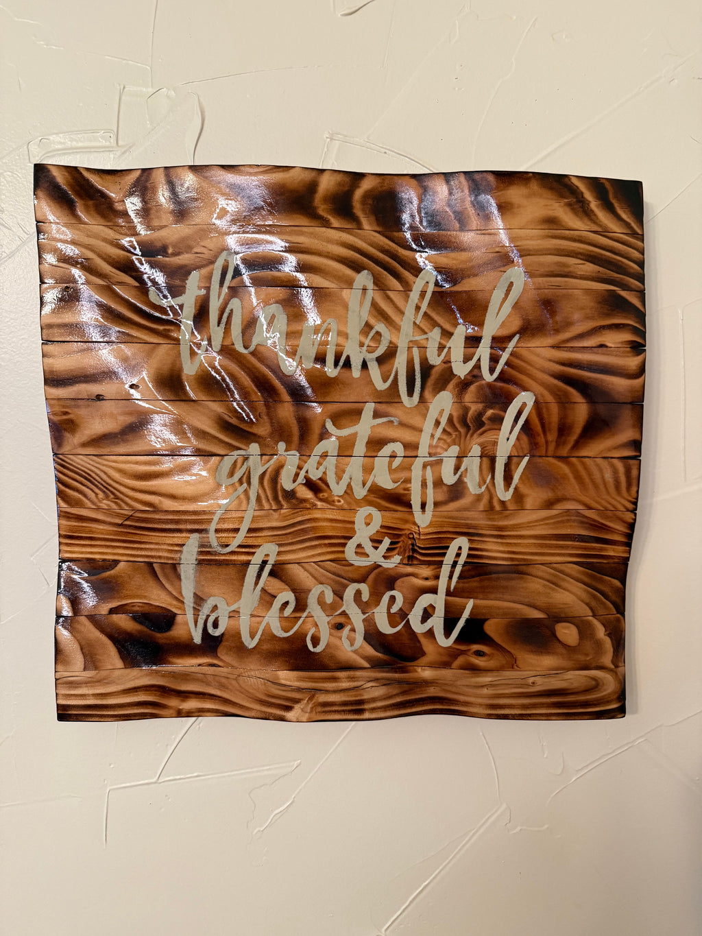 RubyONE No. 01 – “Thankful, Grateful & Blessed” | 16x15 Original Sculpted Wood Artwork