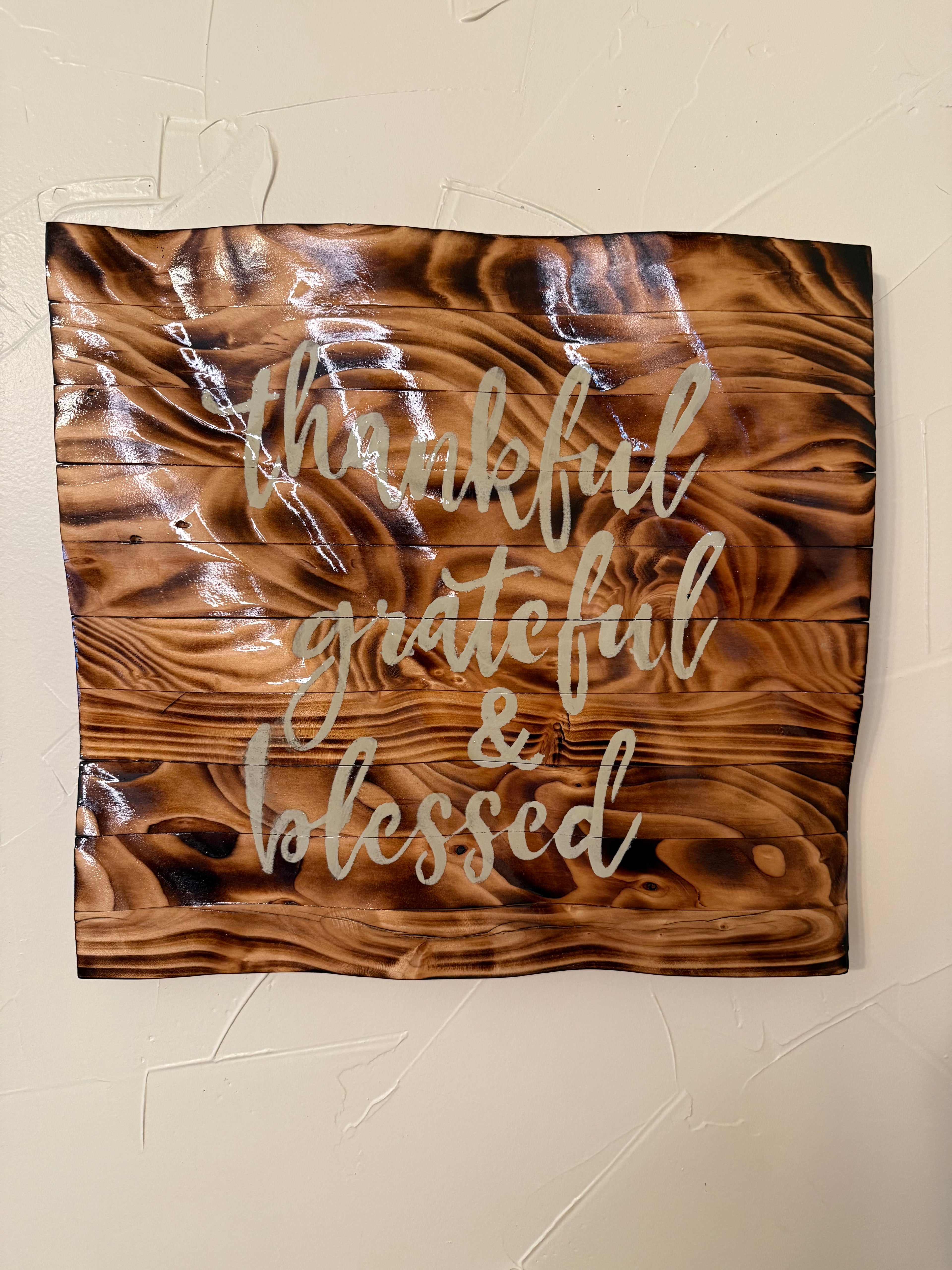 RubyONE No. 01 – “Thankful, Grateful & Blessed” | 16x15 Original Sculpted Wood Artwork