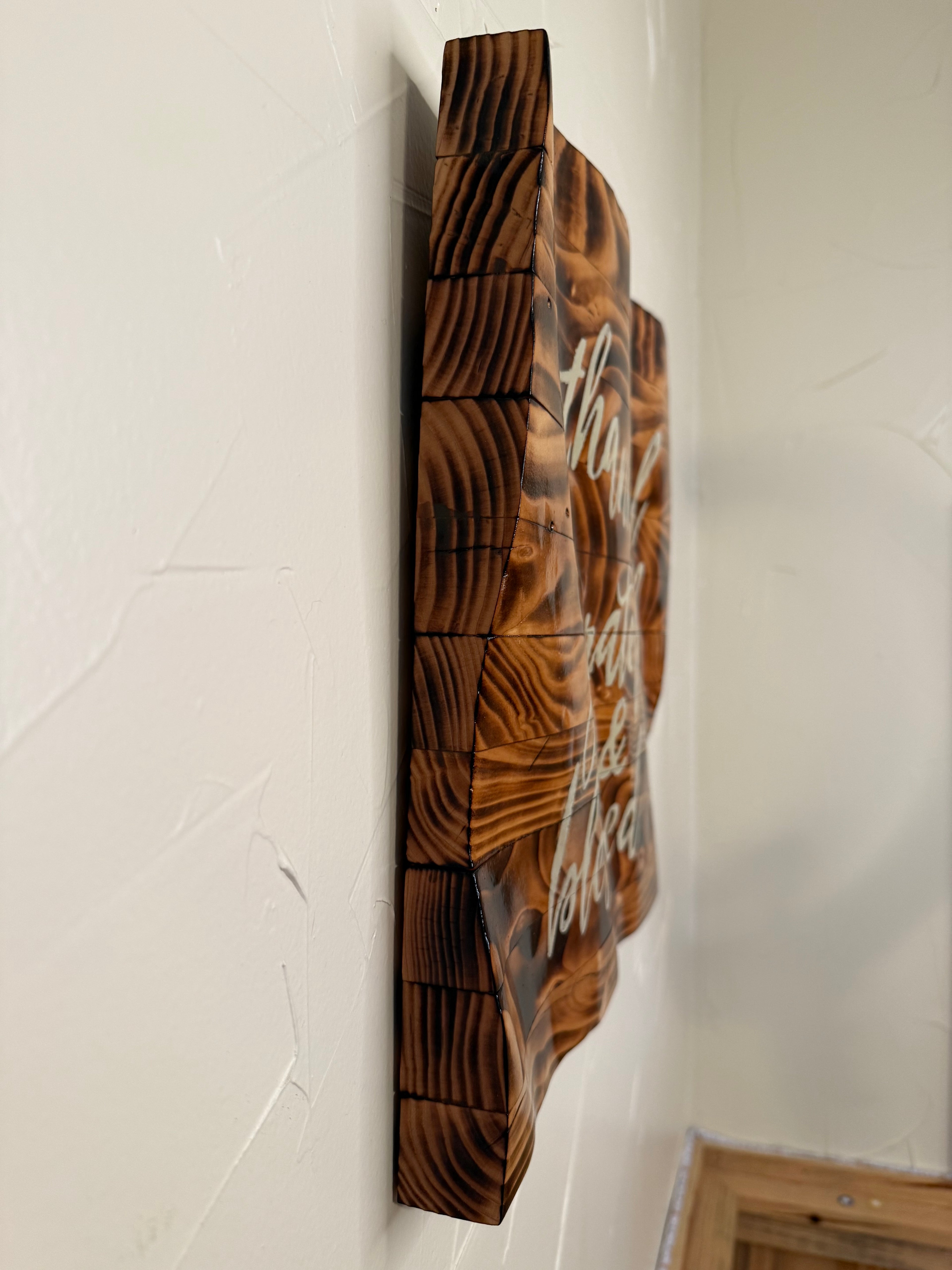 RubyONE No. 01 – “Thankful, Grateful & Blessed” | 16x15 Original Sculpted Wood Artwork