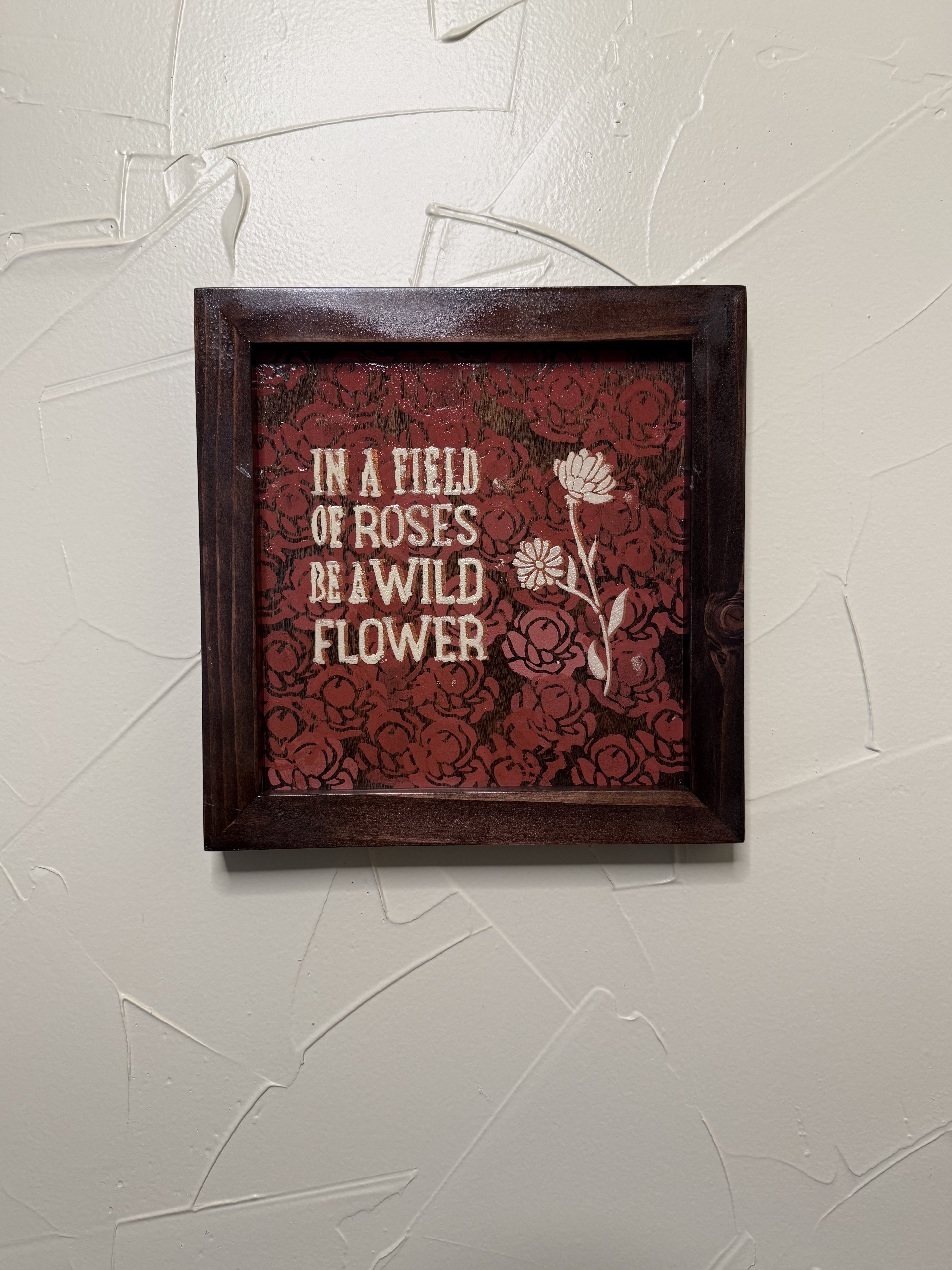 RubyONE No. 05 – “Field of Roses” | 9.75x10 Framed Original Wood Artwork