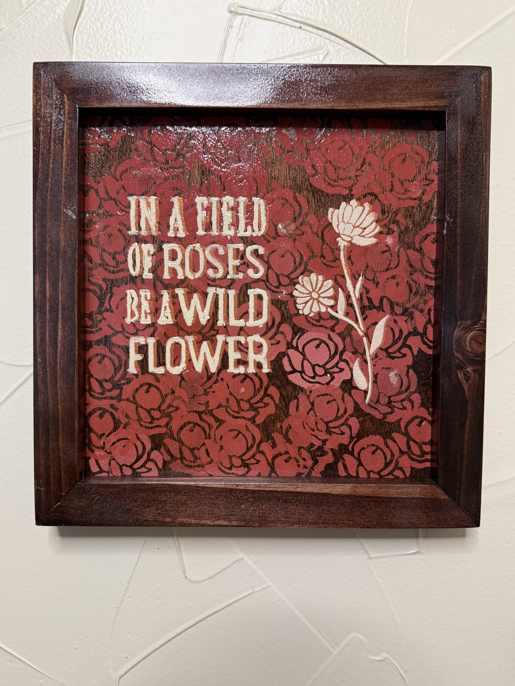 RubyONE No. 05 – “Field of Roses” | 9.75x10 Framed Original Wood Artwork
