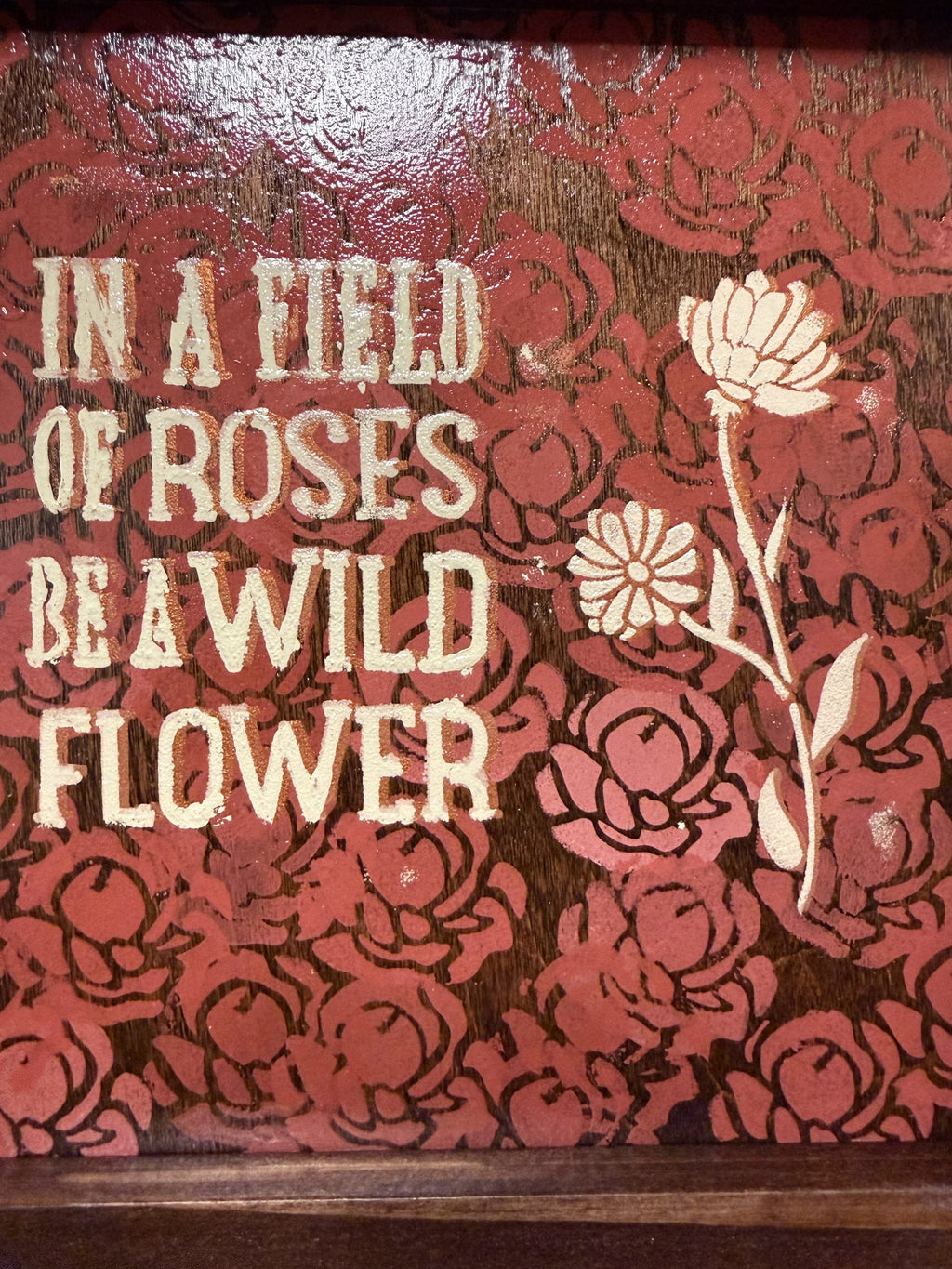 RubyONE No. 05 – “Field of Roses” | 9.75x10 Framed Original Wood Artwork