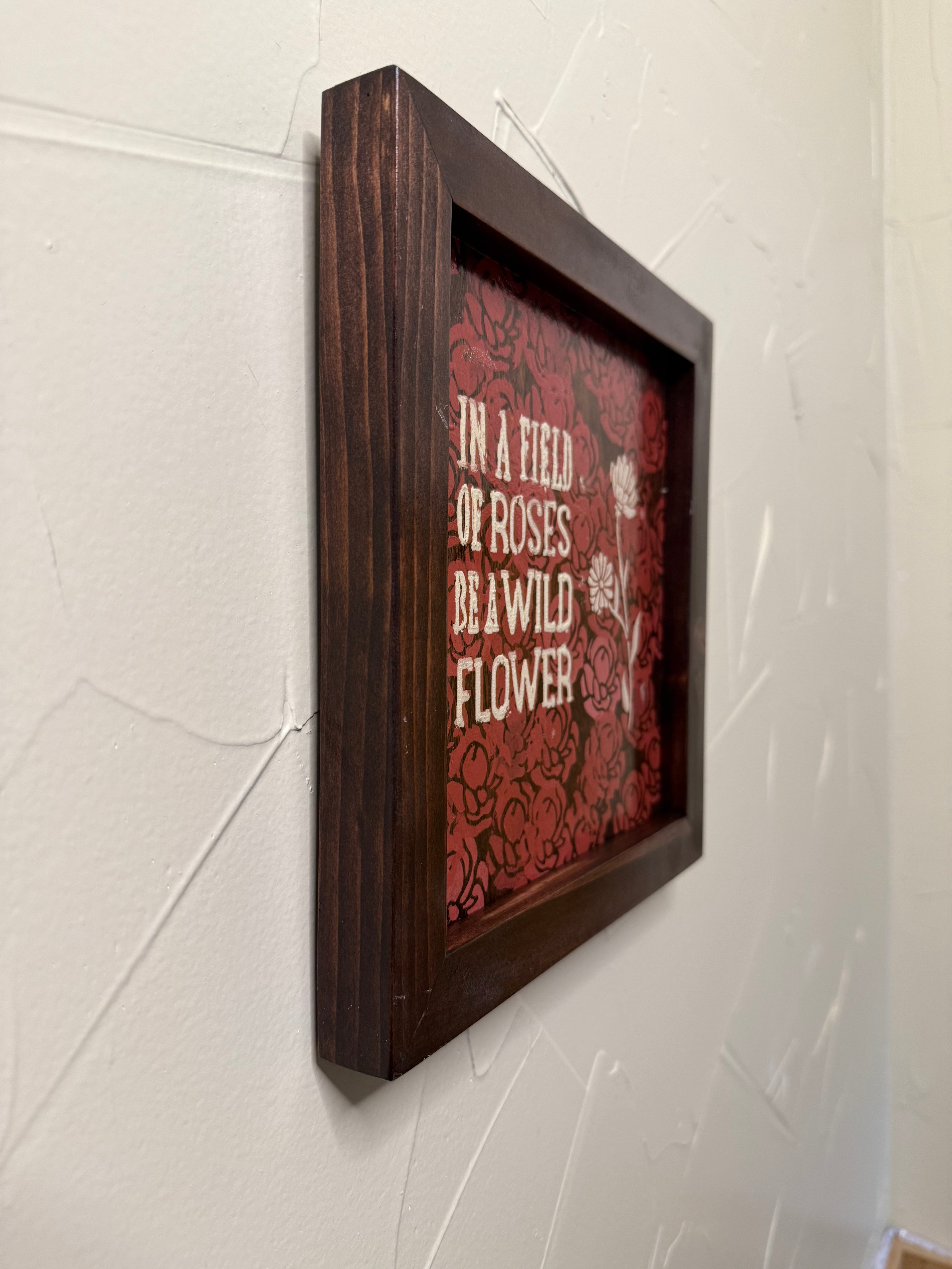 RubyONE No. 05 – “Field of Roses” | 9.75x10 Framed Original Wood Artwork