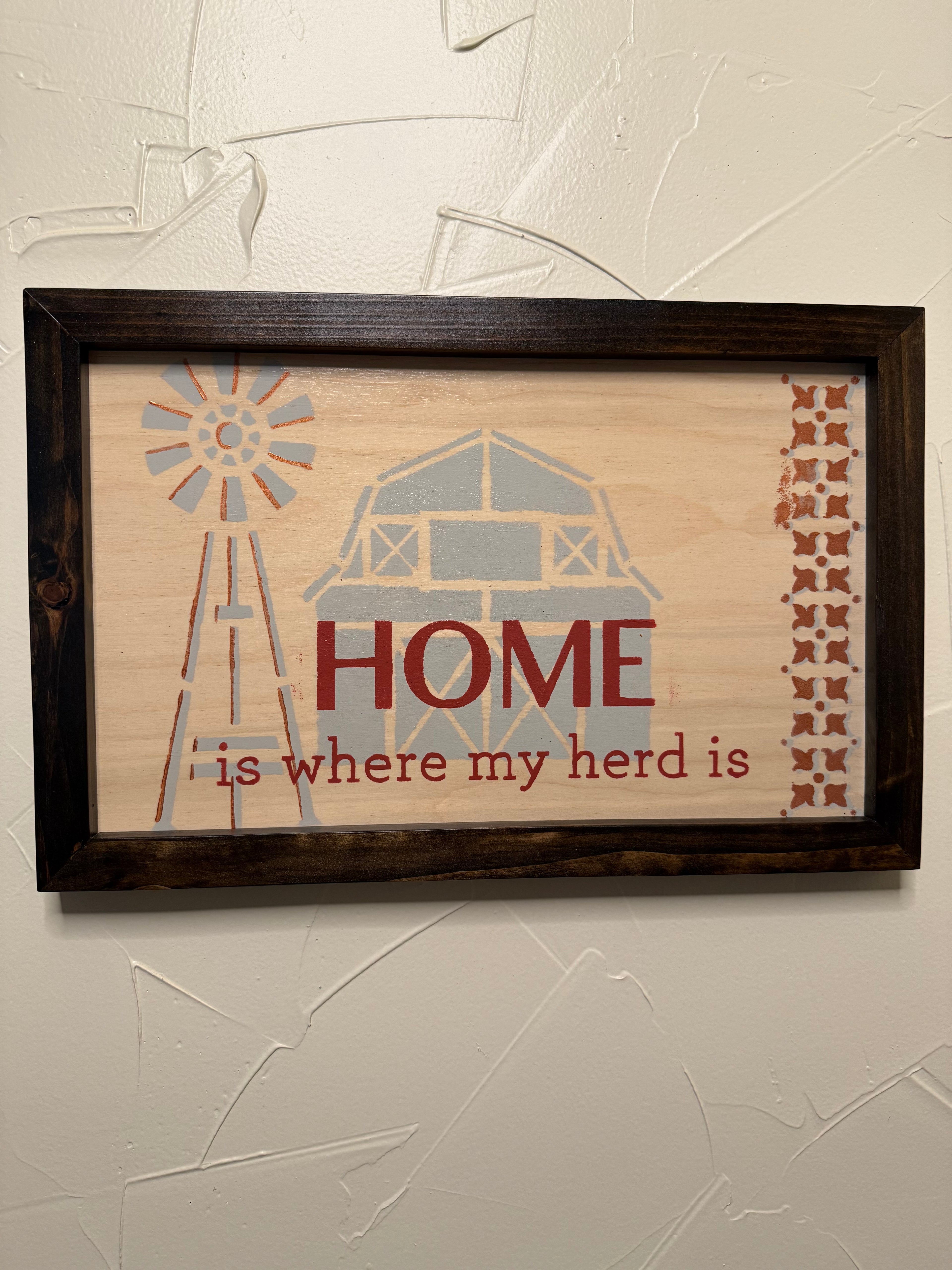 RubyONE No. 02 – “HOME is where my herd is” | 17x11 Framed Original Wood Artwork