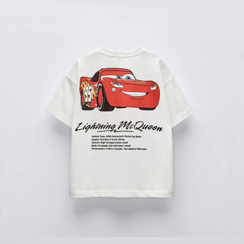 Car Cartoon Tee for Boys – Summer Short Sleeve Casual Kids T-Shirt with Printed Pattern
