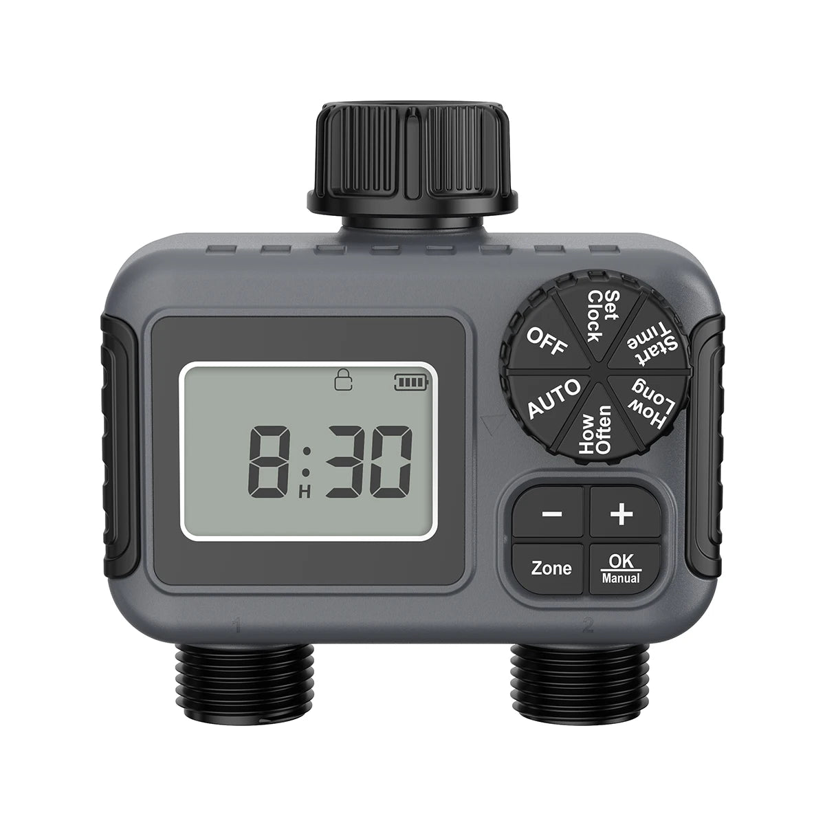 2-Zone Smart Hose Timer – Programmable Sprinkler Controller with Rain Delay, Auto/Manual Modes (Water-Saving Irrigation System)