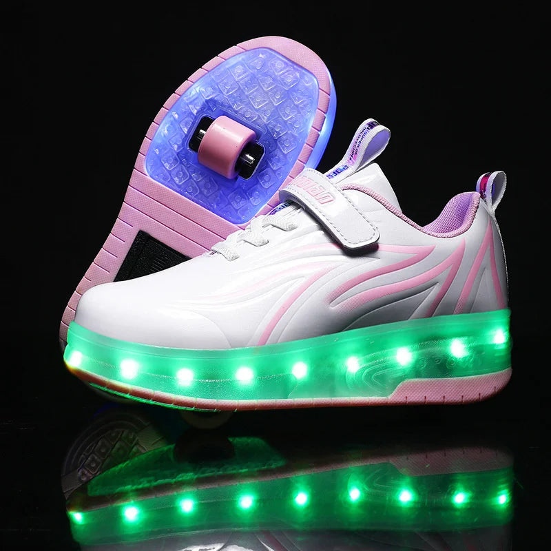 Two-Wheel LED Roller Skate Shoes for Kids – Boys & Girls Luminous Sneakers with USB Charging