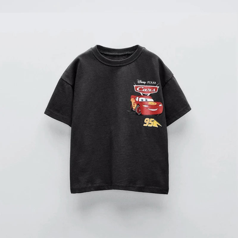 Car Cartoon Tee for Boys – Summer Short Sleeve Casual Kids T-Shirt with Printed Pattern