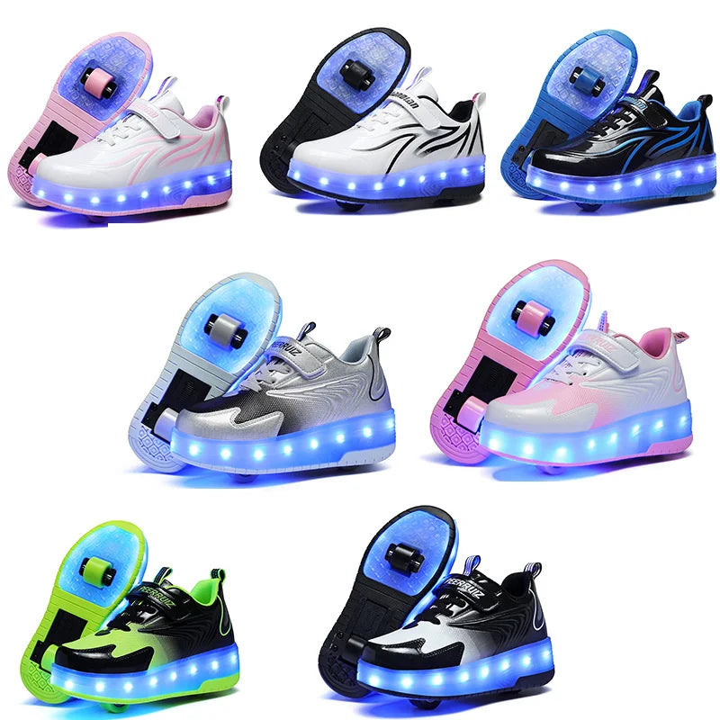 Two-Wheel LED Roller Skate Shoes for Kids – Boys & Girls Luminous Sneakers with USB Charging