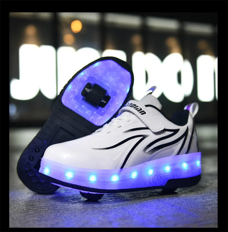 Two-Wheel LED Roller Skate Shoes for Kids – Boys & Girls Luminous Sneakers with USB Charging