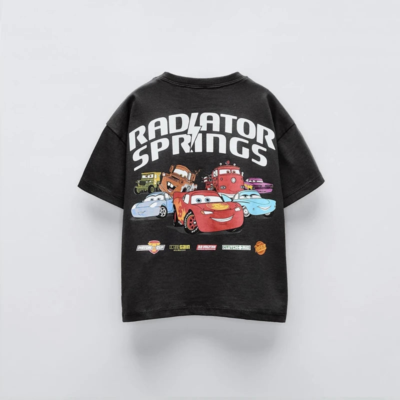 Car Cartoon Tee for Boys – Summer Short Sleeve Casual Kids T-Shirt with Printed Pattern