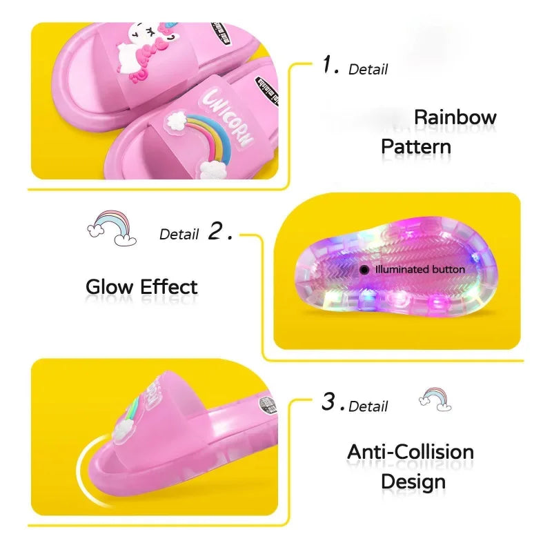 Kids Cartoon Unicorn Slippers – Light-Up Cute Summer Slides for Boys & Girls