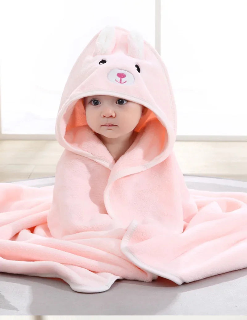 Cartoon Animal Baby Hooded Towel – Soft Swaddle Blanket for Newborns & Toddlers