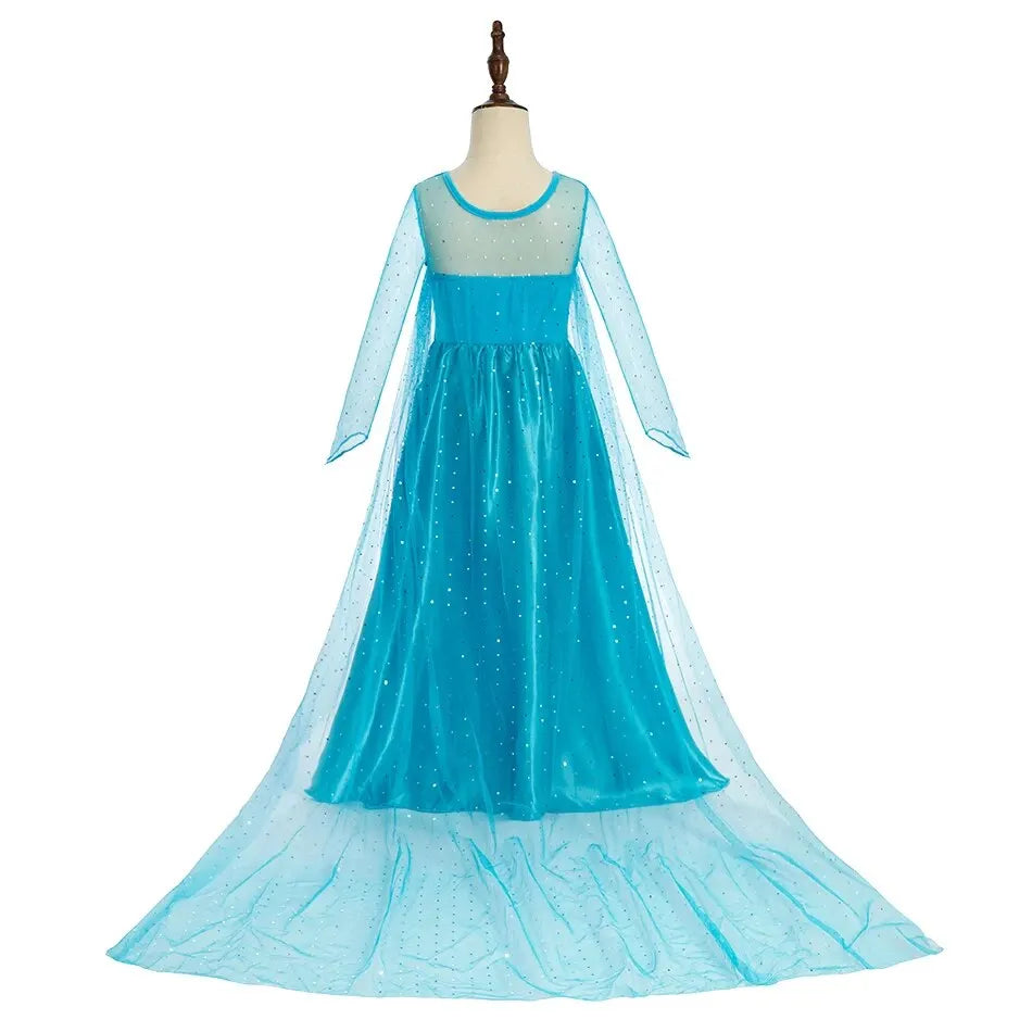 Girls Snow Queen Princess Dress – Elsa-Inspired Costume with Long Cloak for Halloween & Dress Up