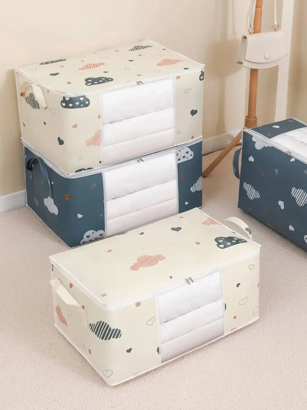 HOMEFISH Large Capacity Foldable Clothes Storage Bag – Reinforced Handle & Sturdy Zipper for Blankets and Bedding