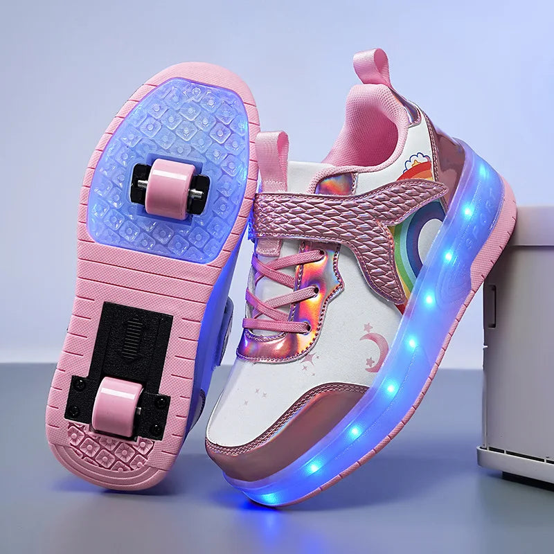 Two-Wheel LED Roller Skate Shoes for Kids – Boys & Girls Luminous Sneakers with USB Charging