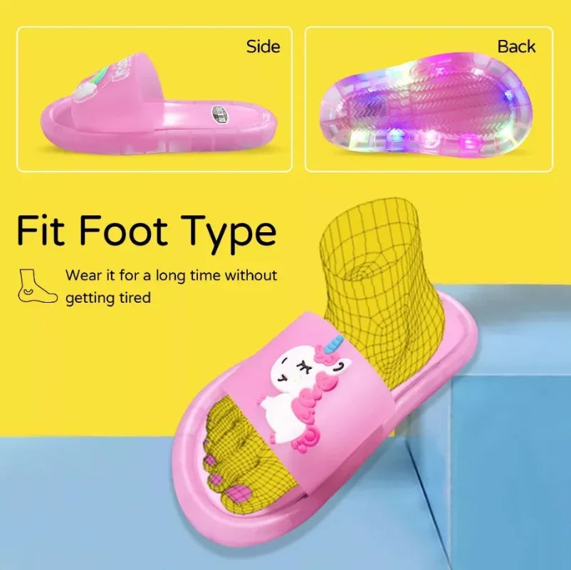 Kids Cartoon Unicorn Slippers – Light-Up Cute Summer Slides for Boys & Girls