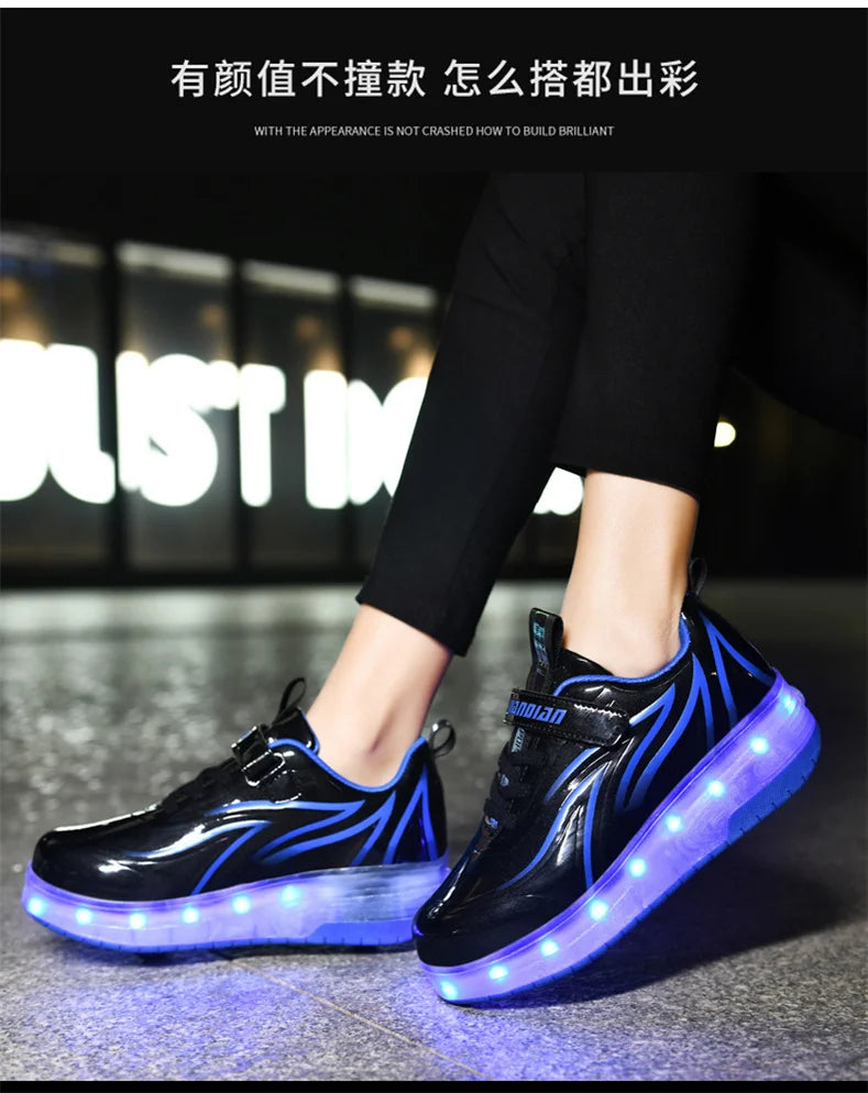 Two-Wheel LED Roller Skate Shoes for Kids – Boys & Girls Luminous Sneakers with USB Charging