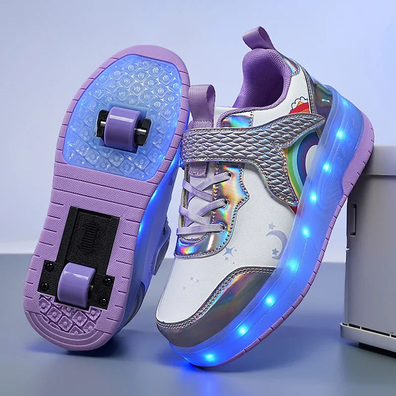 Two-Wheel LED Roller Skate Shoes for Kids – Boys & Girls Luminous Sneakers with USB Charging