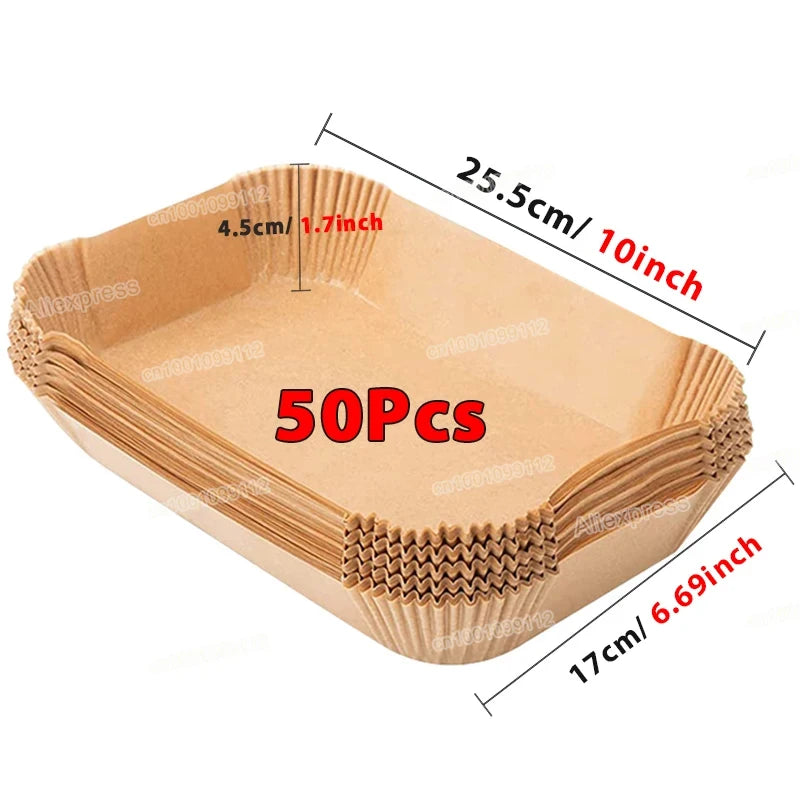 Air Fryer Disposable Paper Liners (50/100 Pack) | Non-Stick, No-Mess Cleanup for Easy Cooking