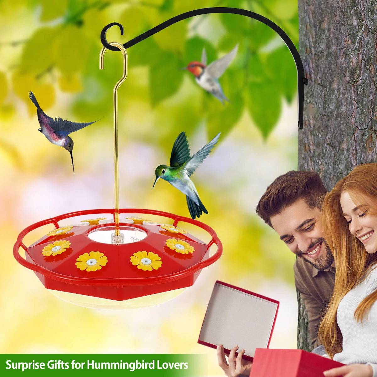 Hummingbird Feeder Hanging – 8-Port Floral Design, Ant & Bee Proof, Easy Clean