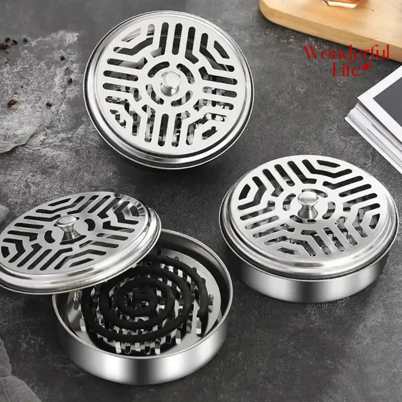 Mosquito Coil Holder with Lid – Metal Incense Burner Tray for Outdoor & Indoor Use (Ash Catcher + Safe Cover)