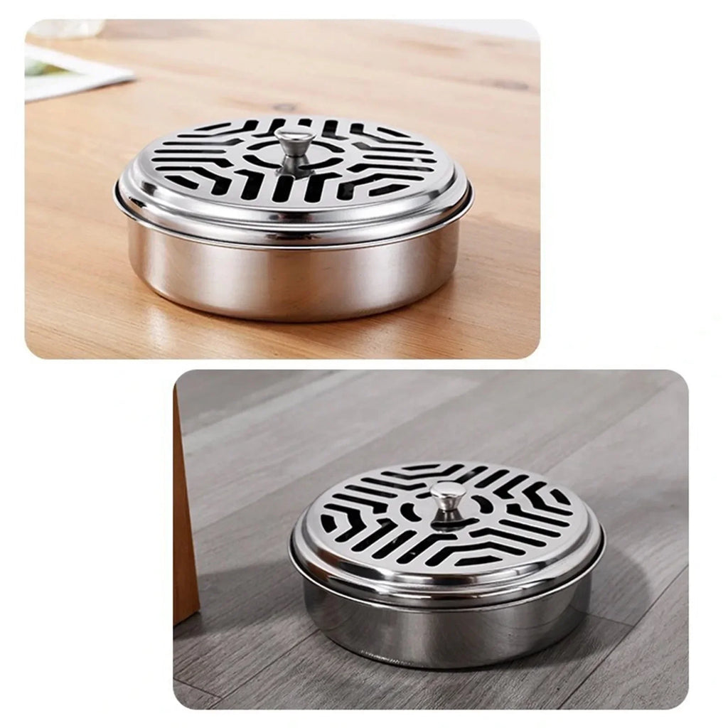 Mosquito Coil Holder with Lid – Metal Incense Burner Tray for Outdoor & Indoor Use (Ash Catcher + Safe Cover)