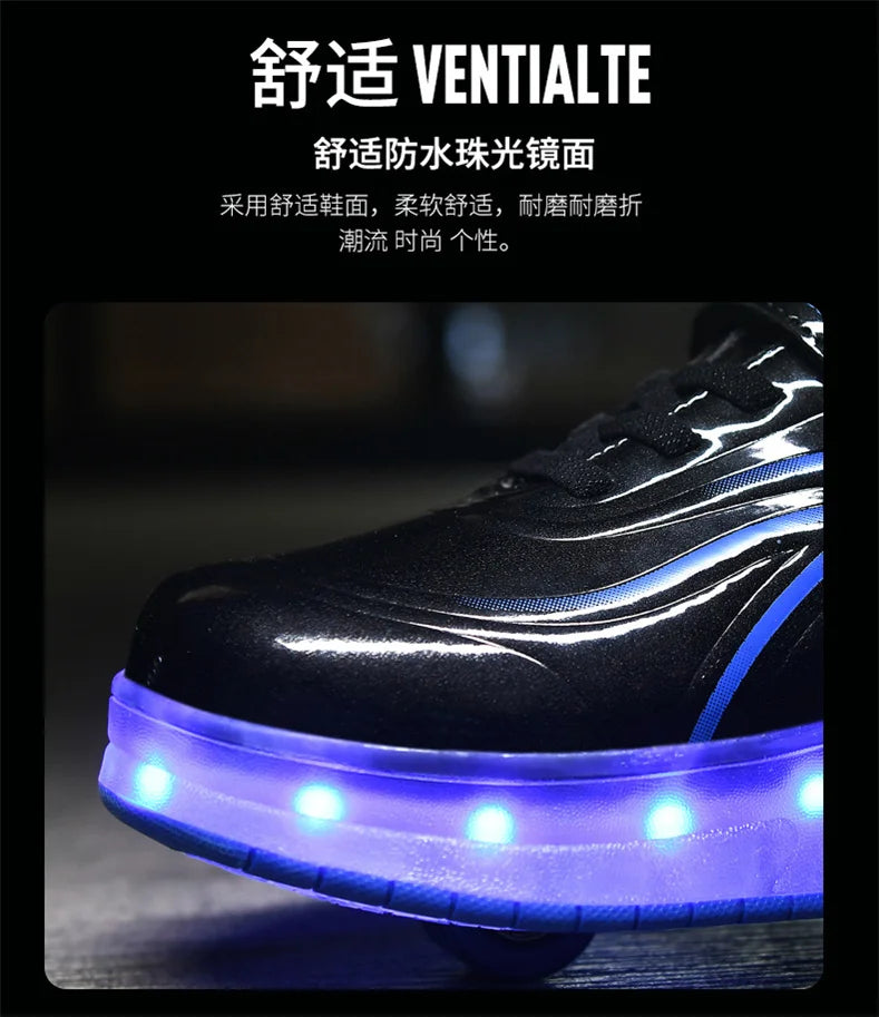 Two-Wheel LED Roller Skate Shoes for Kids – Boys & Girls Luminous Sneakers with USB Charging