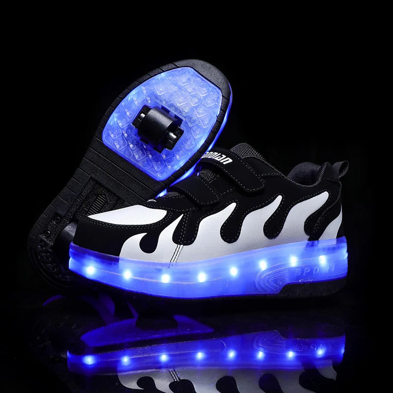 Two-Wheel LED Roller Skate Shoes for Kids – Boys & Girls Luminous Sneakers with USB Charging