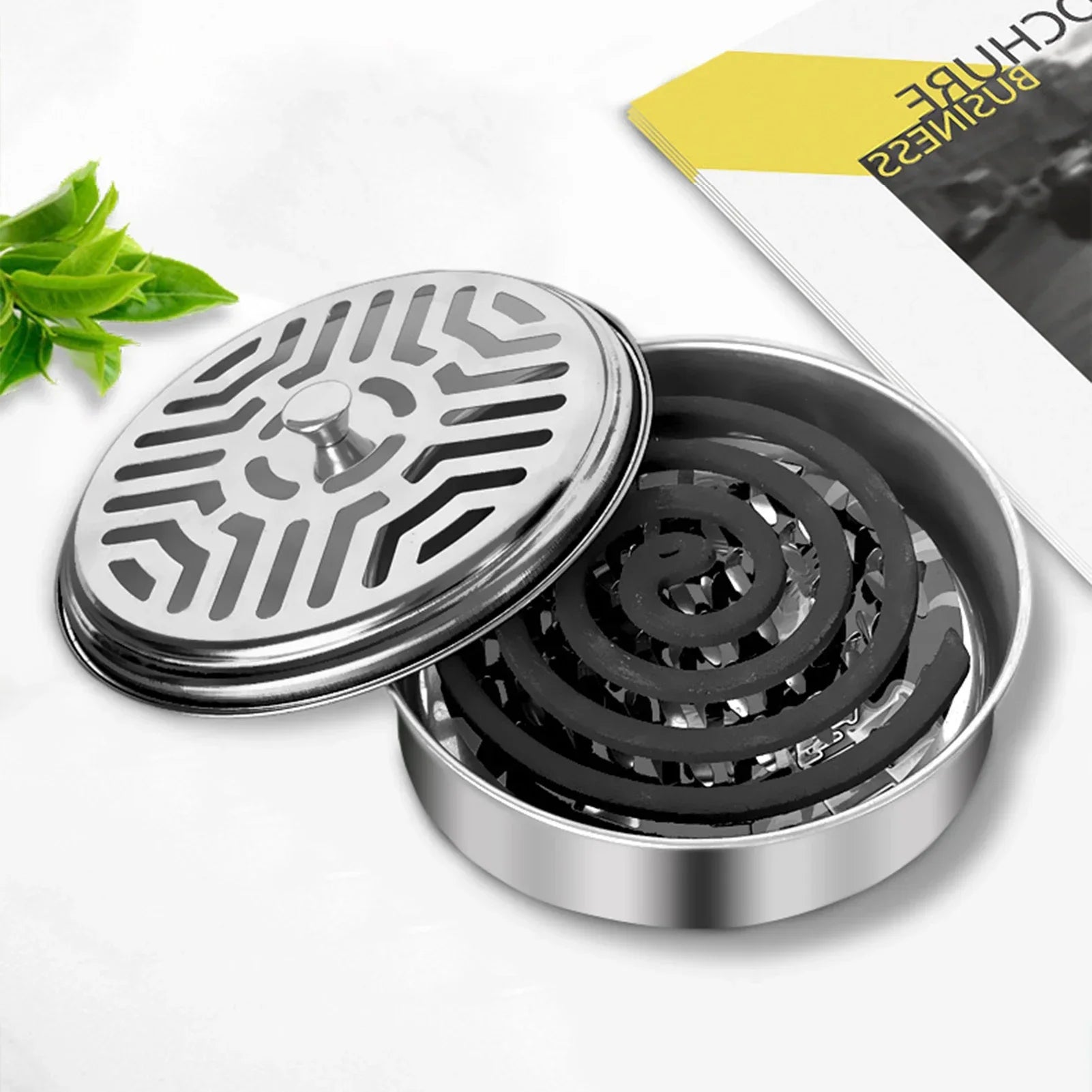 Mosquito Coil Holder with Lid – Metal Incense Burner Tray for Outdoor & Indoor Use (Ash Catcher + Safe Cover)