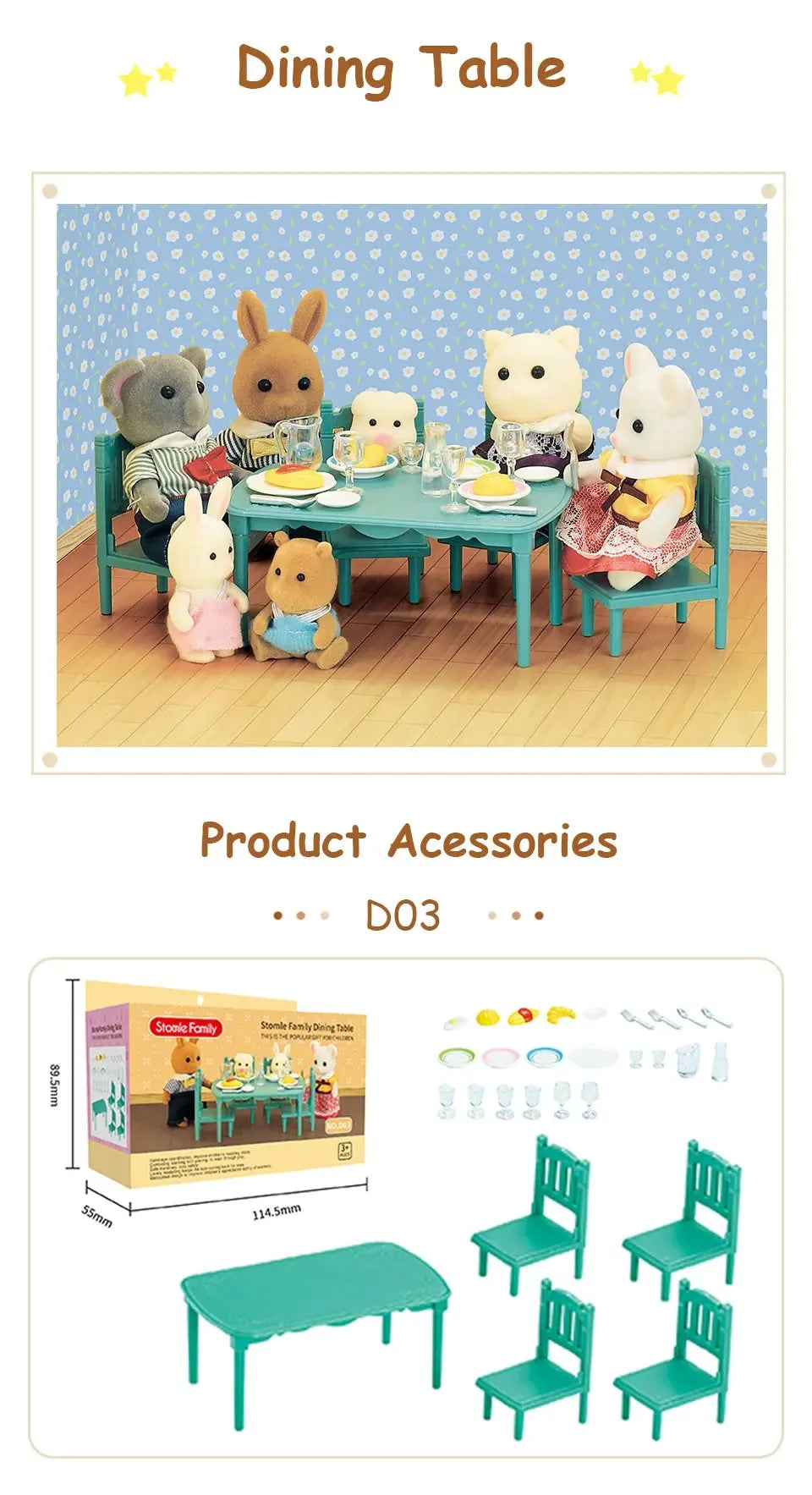 1:12 Miniature Dollhouse Furniture – Forest Family Kitchen & Dining Accessories, Pretend Play Toys for Girls