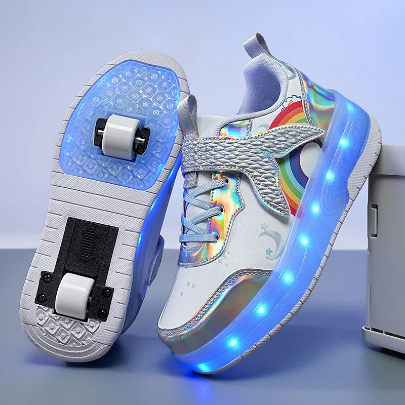 Two-Wheel LED Roller Skate Shoes for Kids – Boys & Girls Luminous Sneakers with USB Charging