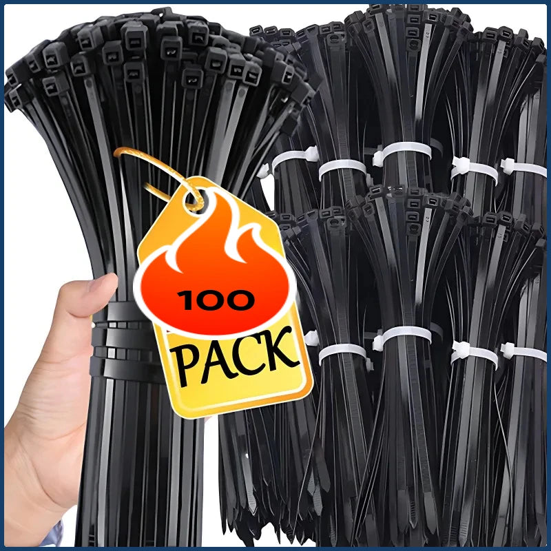 100PCS Nylon Cable Zip Ties – Self-Locking Fastening Straps (Black/White)