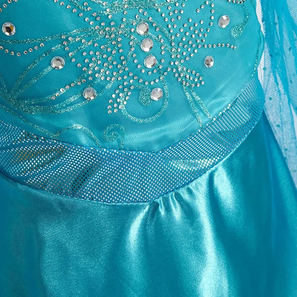 Girls Snow Queen Princess Dress – Elsa-Inspired Costume with Long Cloak for Halloween & Dress Up