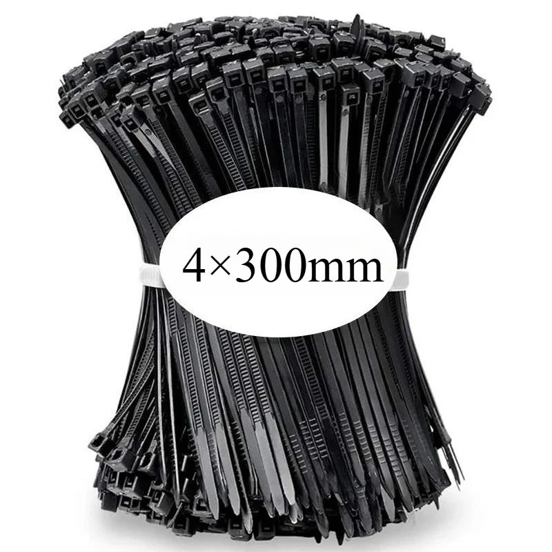 100PCS Nylon Cable Zip Ties – Self-Locking Fastening Straps (Black/White)